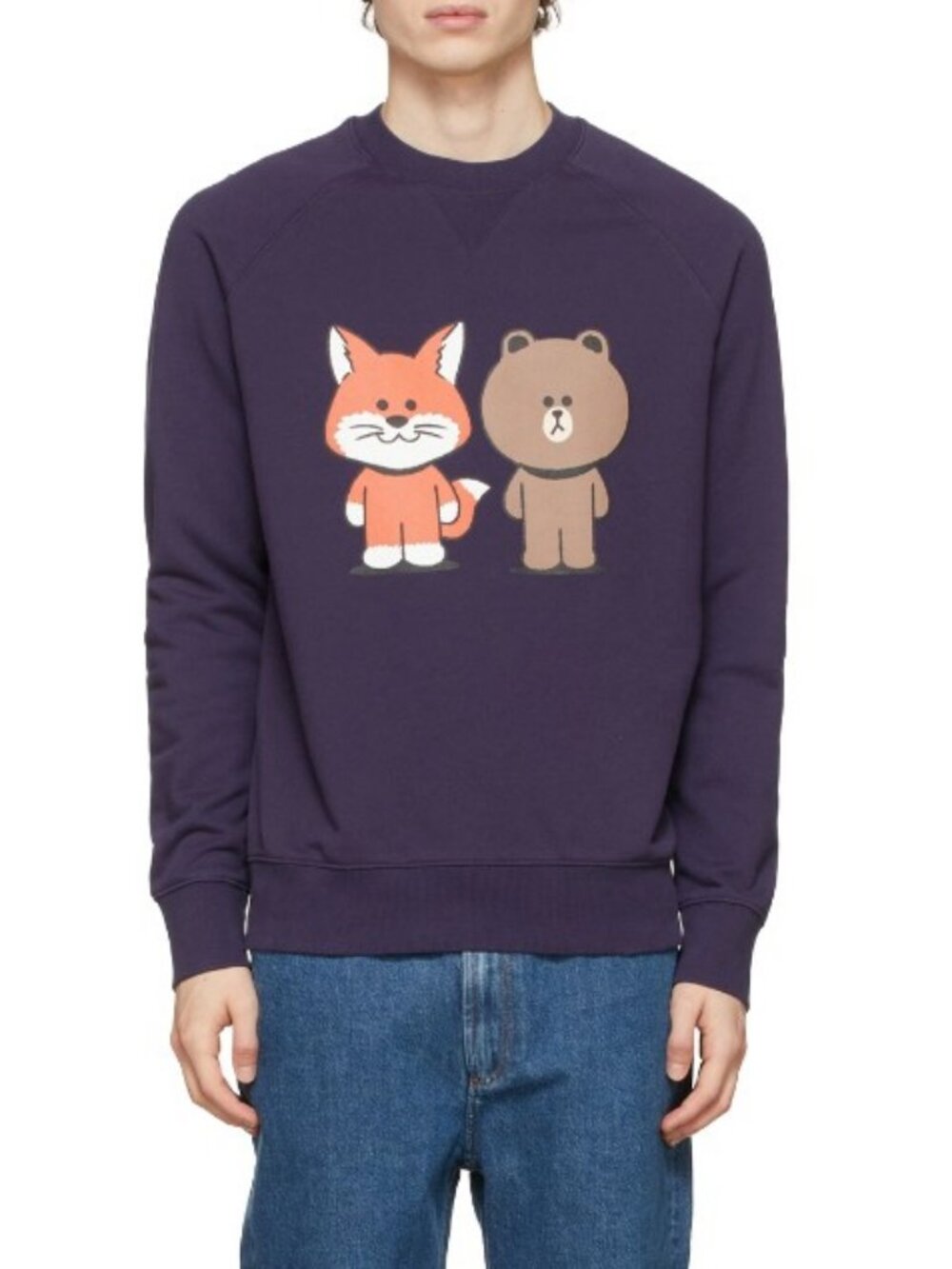Maison Kitsune x Line Friends big print crewneck sweatshirt navy unisex size XS